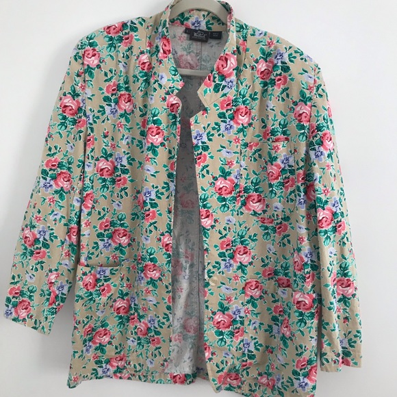Woolrich blazer shoulder pads floral large linen - Picture 1 of 8